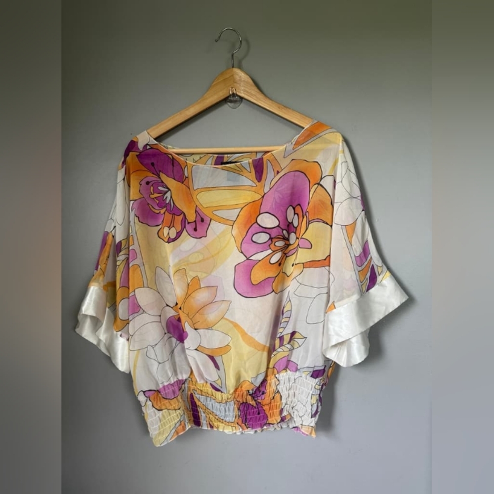 Rampage Sheer Floral Boho Blouse Size Medium